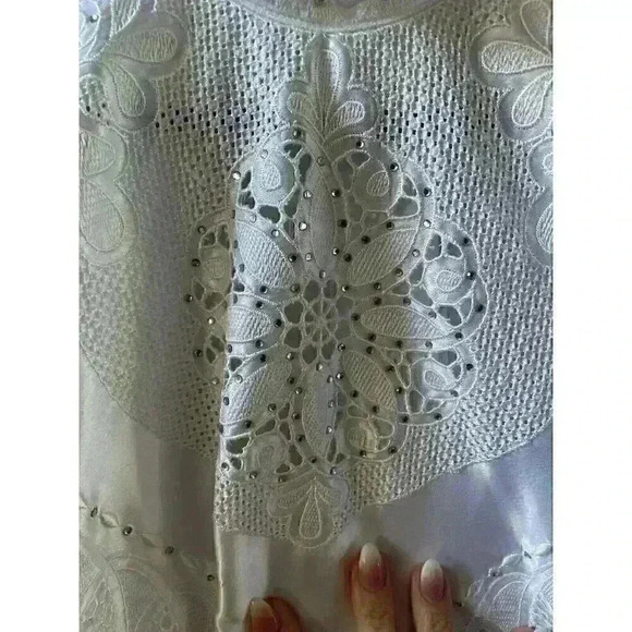 Vintage Cris Devi Crew Neck Cutout White Button Blouse Women Size 44 Xl - Picture 4 of 11